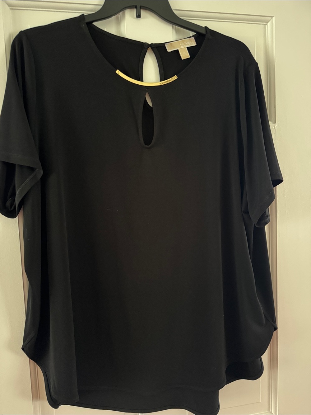 Michael Kors Black Short-Sleeve Top with Gold Neck Bar